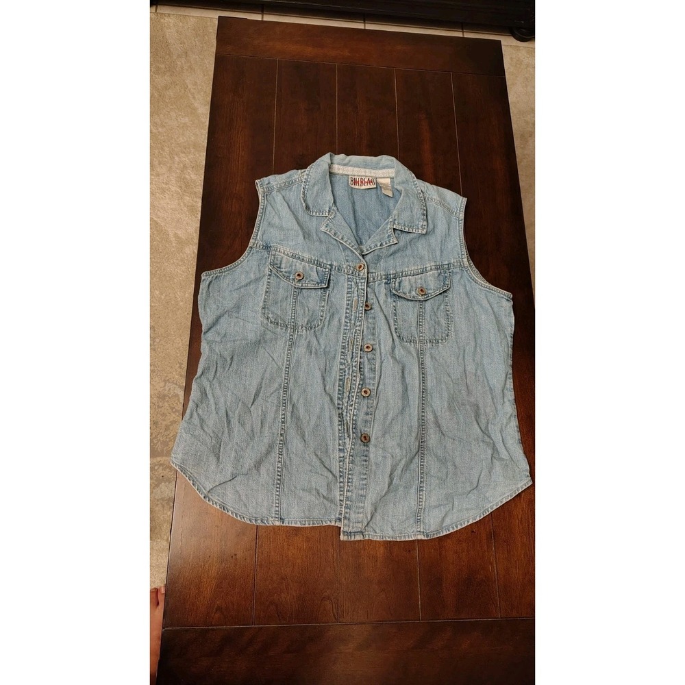 Vintage VTG Bill Blass Sleeveless Denim Jean Jacket Light Wash Vest XL